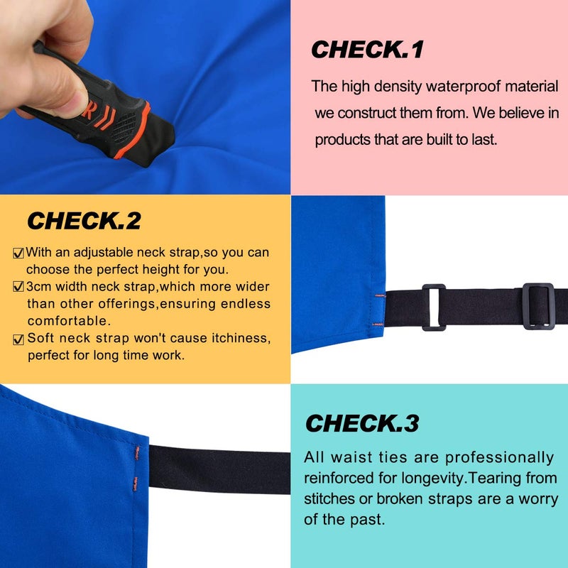 ALIPOBO Waterproof Apron for Men and Women, Durable Heavy Duty Extra Long Adjustable Bib Apron for Kitchen Cooking, Dish Washing, Butcher, Dog Grooming, Lab work, Blue - Image 5